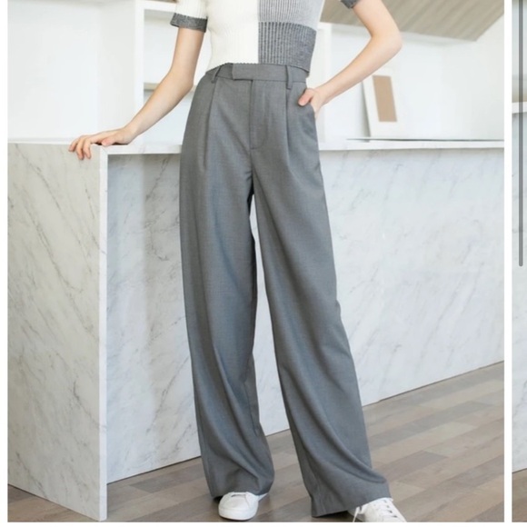 Grey Wide Leg Trousers - Picture 2 of 6